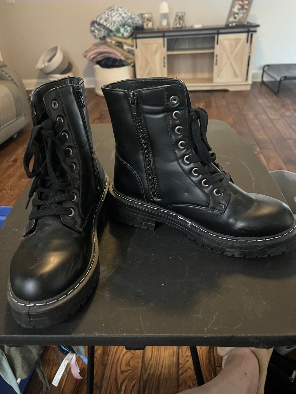 True Craft Black Lace-Up Combat Boots